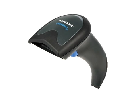 Schwarzer Datalogic QuickScan Hand-Barcodescanner seitlich