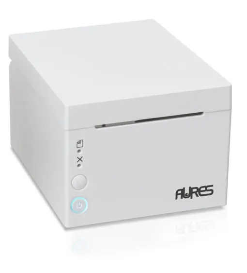 Weißer AURES POS-Bondrucker mit Frontausgabe