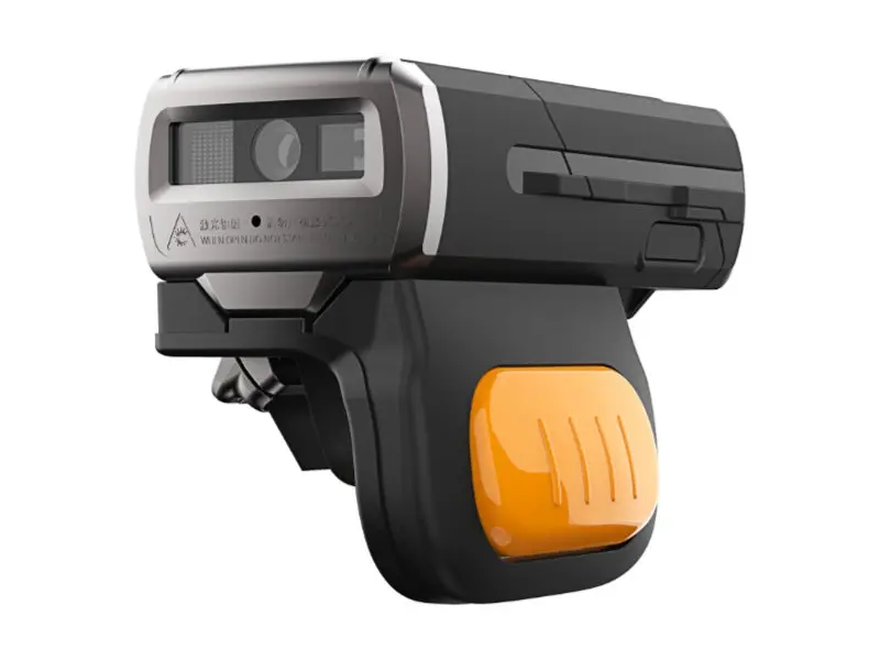 Kompakter Finger-Barcodescanner in Schwarz mit Gelb