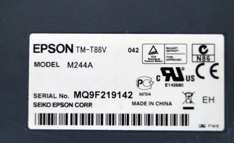 Typenschild des Epson TM-T88V Modell M244A
