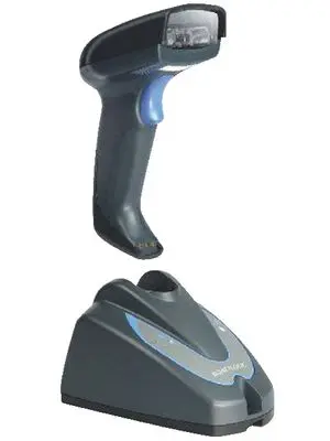 Kabelloser Barcodescanner mit Ladestation in Grau