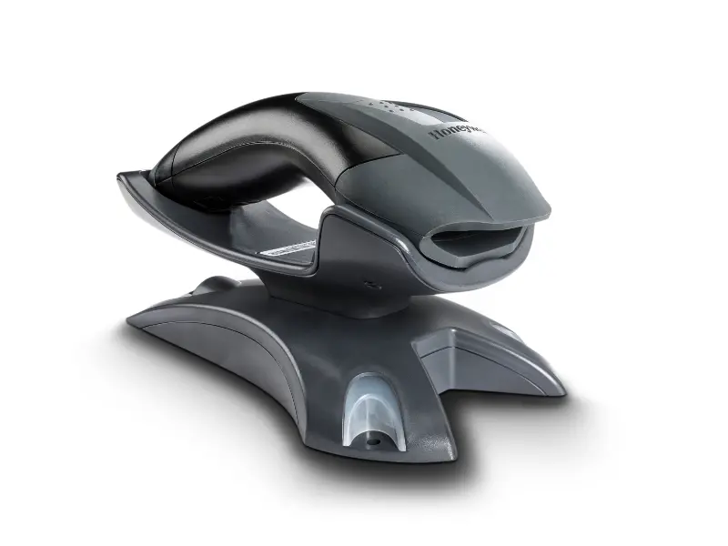 Kabelloser Barcodescanner mit Ladeschale in Grau