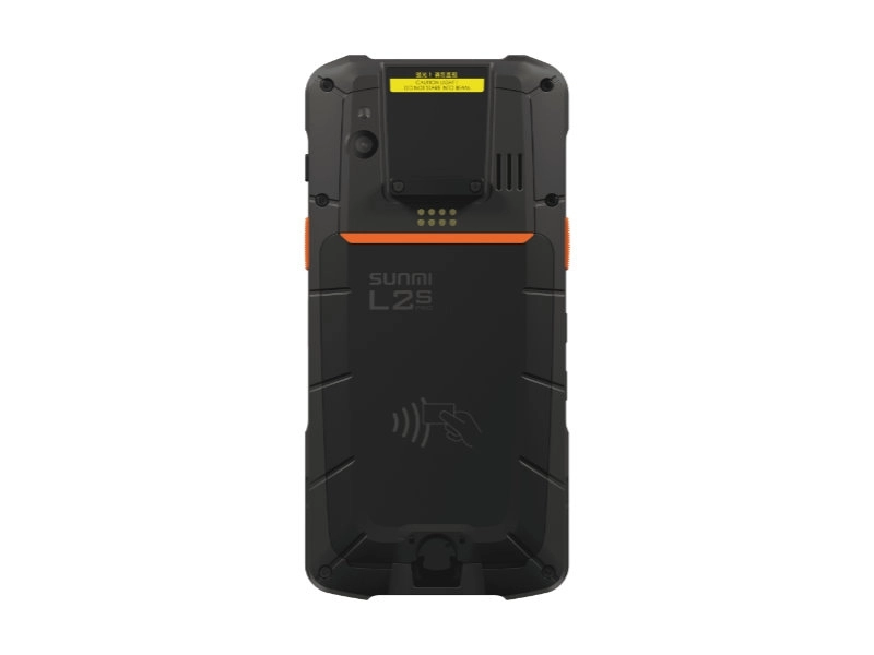 Rückansicht des robusten Sunmi L2s PRO Android-Handhelds mit 5,5 Zoll Display, integriertem 2D-Scanner, NFC und IP68-Schutz für Lager, Handel und Logistik