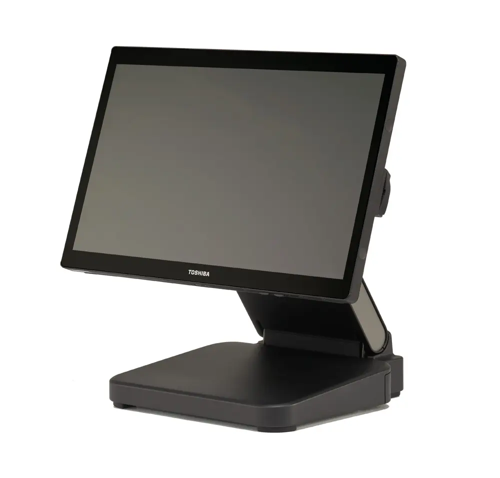 Schwarzer Toshiba Touchscreen POS Monitor auf Standfuß