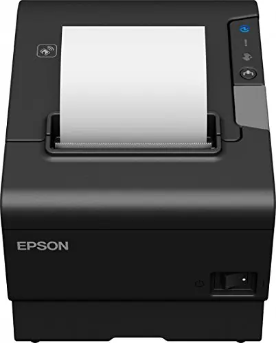 Schwarzer Epson Bondrucker mit eingelegter Papierrolle