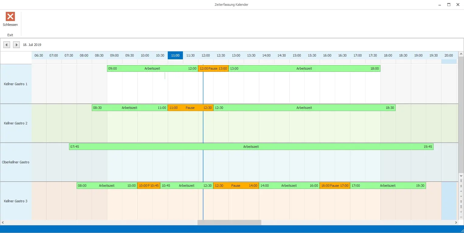Screenshot Zeiterfassungskalender für Kellner im Restaurant