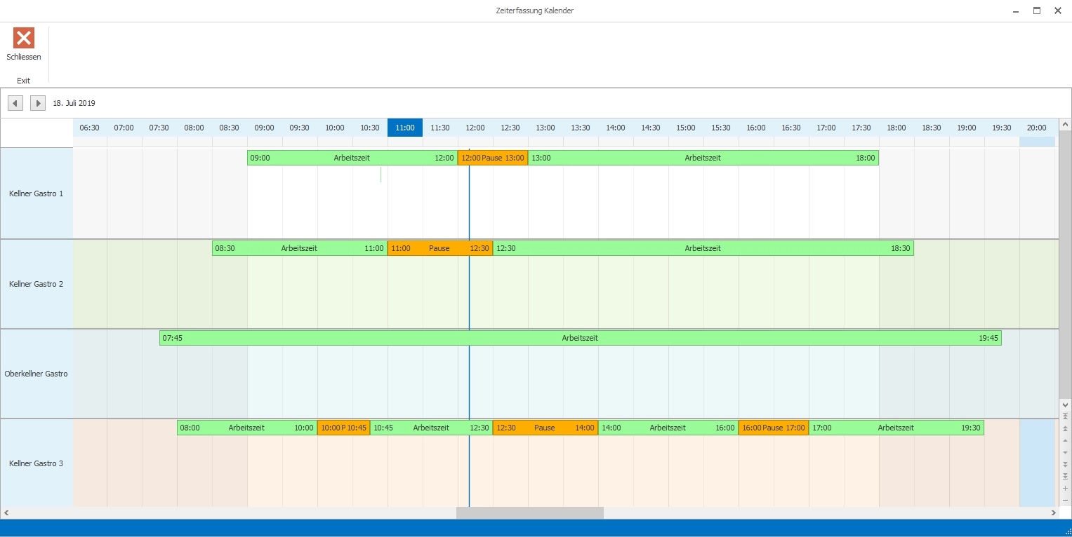 Screenshot Zeiterfassungskalender für Kellner im Restaurant
