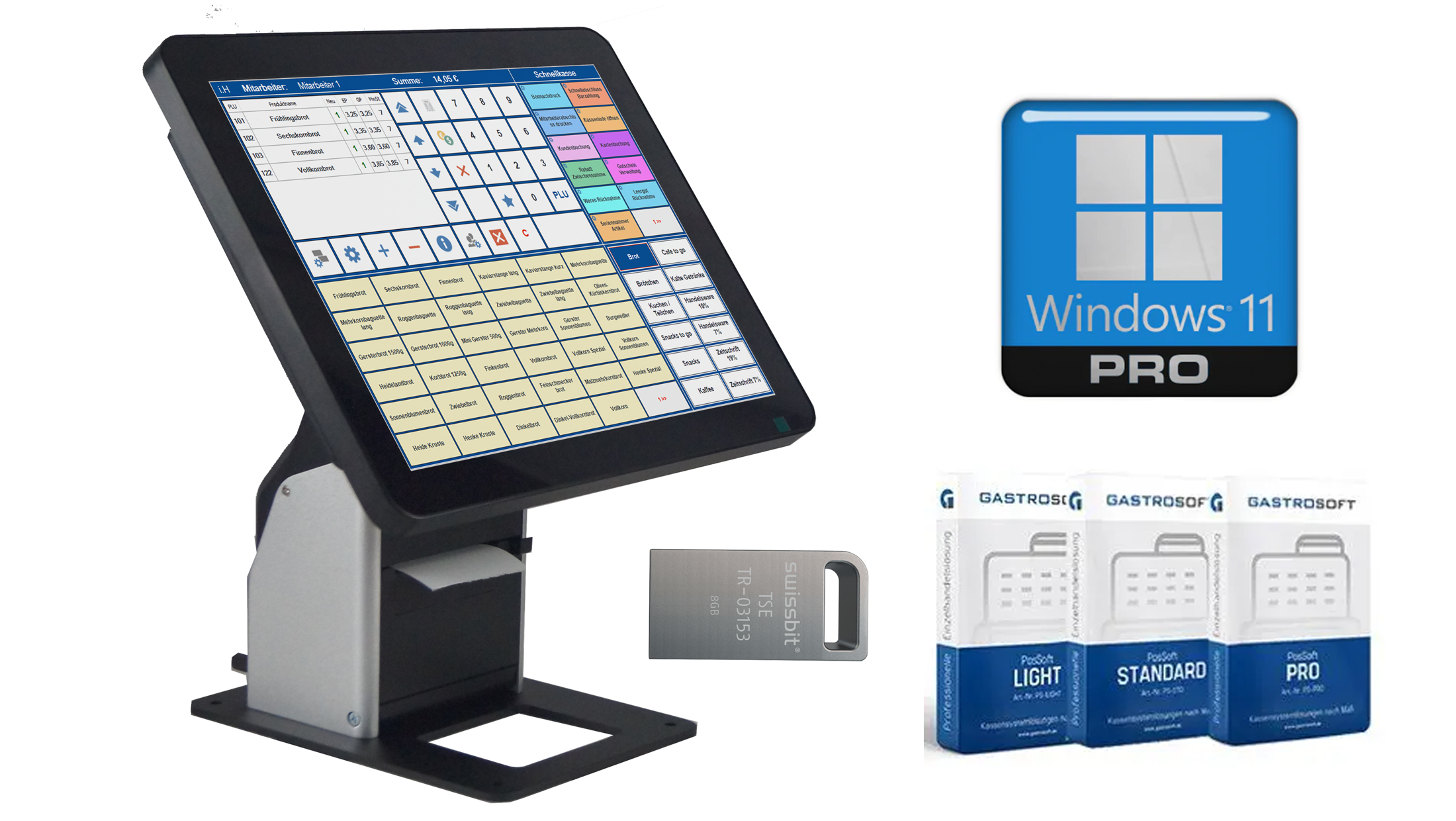 Handel Kassensystem 15 Zoll Touch KompaktSet + intern Bon + Kassensoftware PosSoft + TSE-VIP-Paket Handel Kassensystem 15 Zoll Touch KompaktSet + intern Bon + Kassensoftware PosSoft + TSE-VIP-Paket