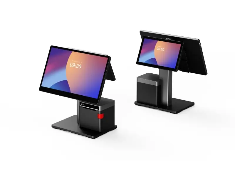 Zwei moderne POS Kassensysteme mit Dual-Touchscreen