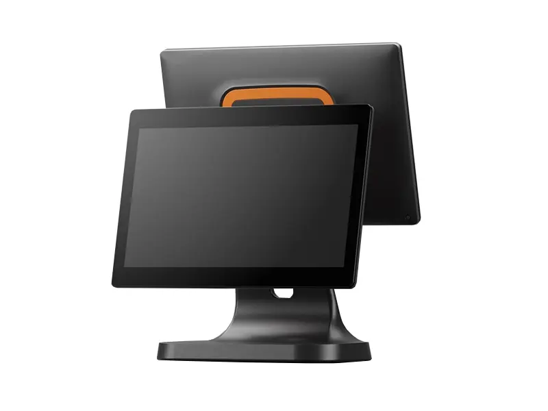 Schwarzes duales Touchscreen-Kassensystem Vorder- und Rückse