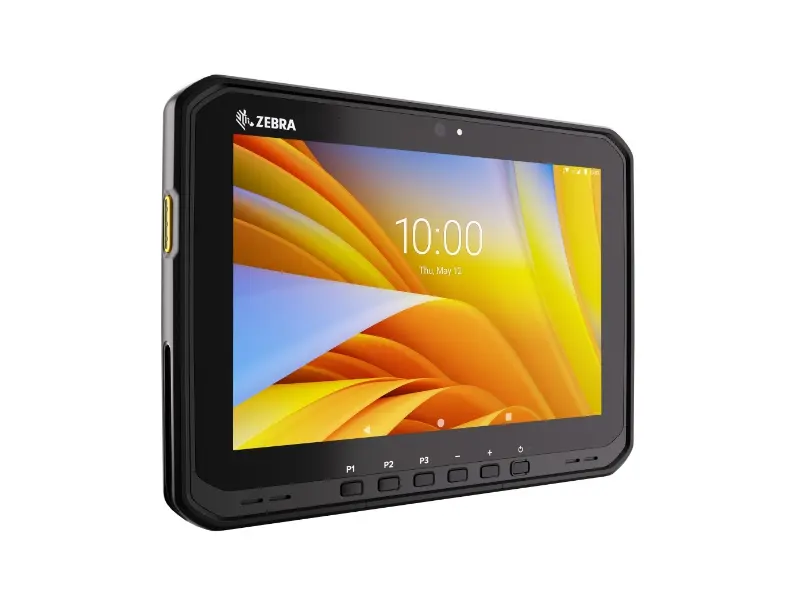 Seitliche Ansicht eines Zebra Industrie-Tablets mit Display