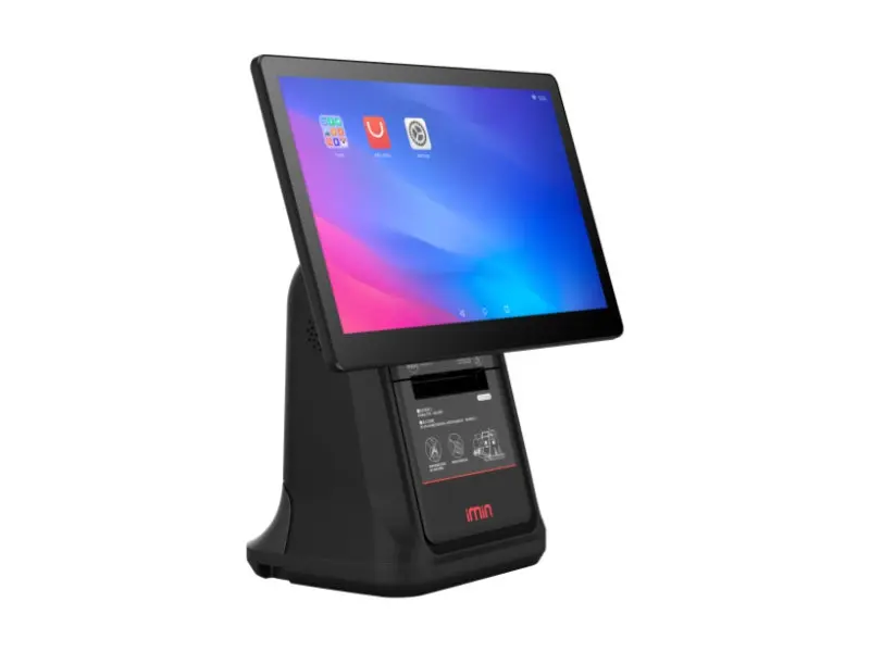 Schwarzes iMin M2 POS-Terminal mit Touchscreen und Drucker