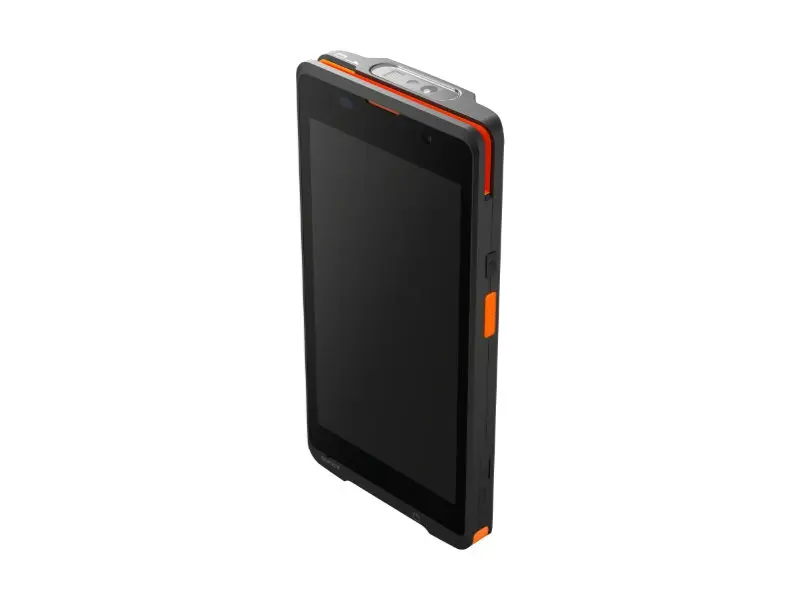 Robustes Smartphone mit großem Display, schwarz-orange