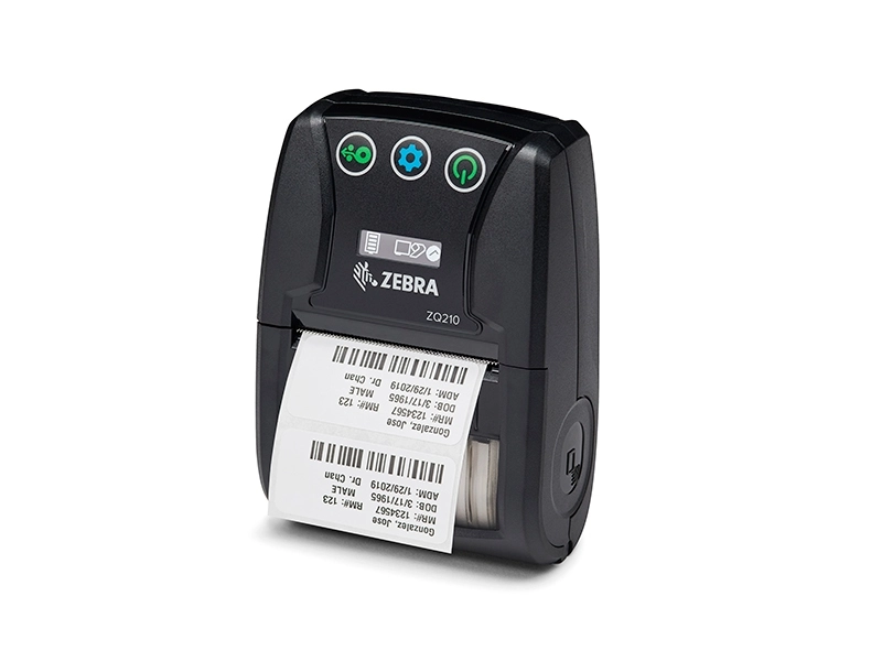 Zebra ZQ210 mobiler Thermodirekt-Beleg- und Etikettendrucker mit ausgegebenen Barcode-Etiketten, 58 mm, 203 dpi, Bluetooth und USB